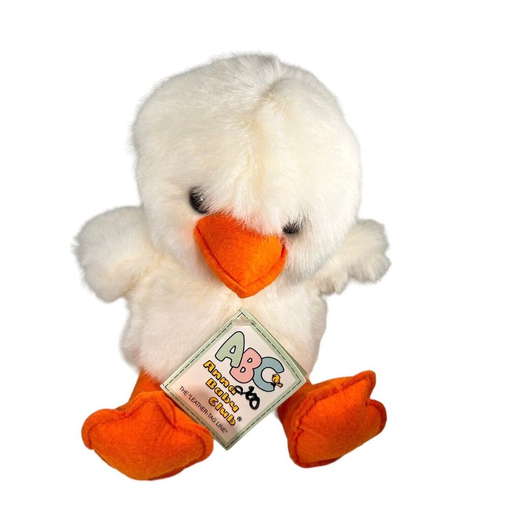 Vtg ABC Anna Baby Club Duck Chick White Rattle Plush Stuffed Animal 1990 Tags